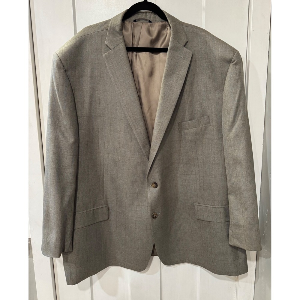 Ralph Lauren Mens Glen Plaid Windowpane Two Button Blazer Sport Coat Tan Grey